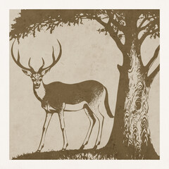 Gazelle. Landscape illustration. Logo design for use in graphics. T-shirt print, tattoo design. Generated by Ai