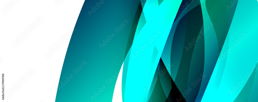 Poster A close up of an azure and aqua abstract background with white accents, resembling water patterns on textile material. Shades of electric blue and green create a mesmerizing pattern