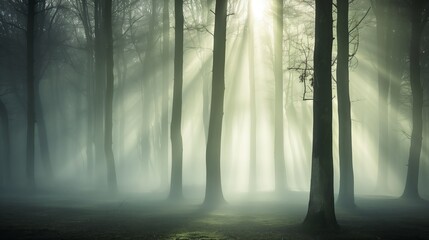 lush green forest with fog