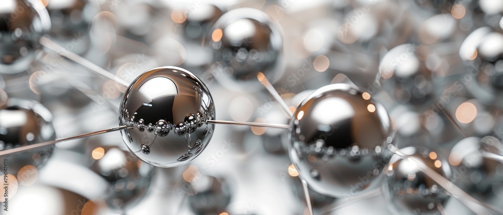 Poster an intricate metallic structure emerges from intersecting spheres and rods in 3d abstraction