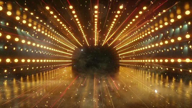 glowing yellow futuristic tunnel. computer generated marquee with an alpha channel illustration. seamless looping overlay 4k virtual video animation background