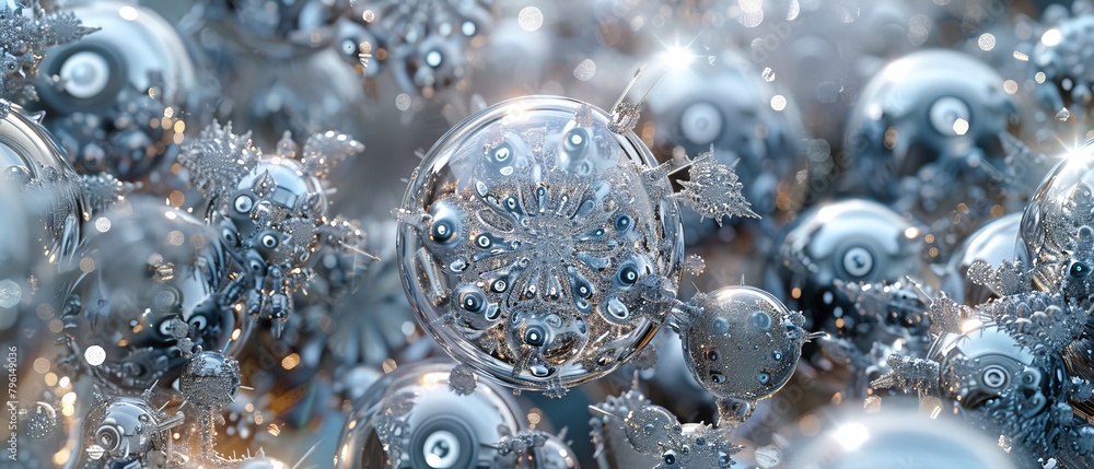 Poster intricate metallic rods and spheres intersect dynamically to form a complex abstract structure