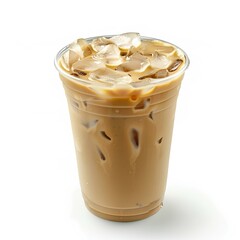 Iced Vanilla Latte in takeaway cup, isolated on white background. generative AI
