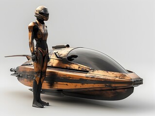 Innovative Hydrofoil Speedboat Made from Recycled Plastics and Reclaimed Boat Parts Person Standing Proudly Beside the Futuristic Creation