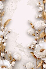 Fototapeta premium Elegant Floral Wallpaper with Golden Stems and Torn Paper Effect
