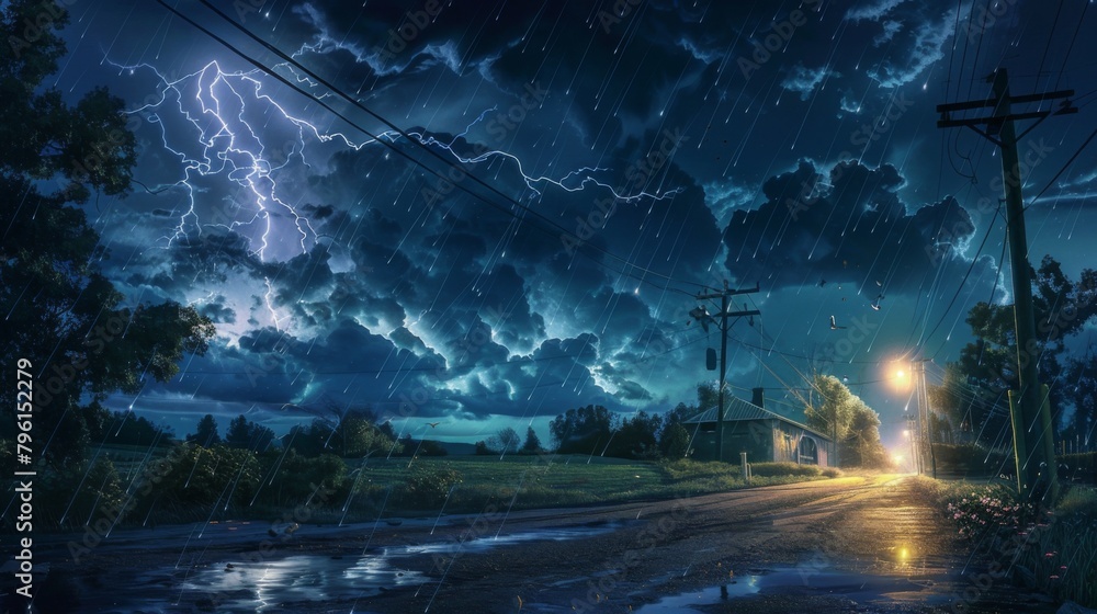 Aufkleber a dramatic lightning storm illuminating the night sky, flashes of light and rumbling thunder adding 