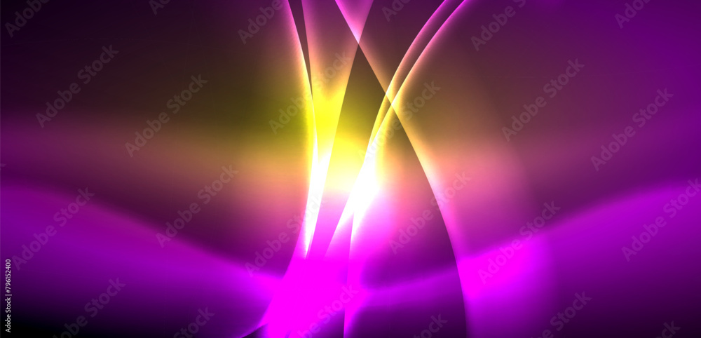 Poster dazzling purple and yellow background with an electric blue glow emitting from it, creating a vibran