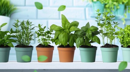 Fresh Herb Collection in Potted Plants for Culinary Delights