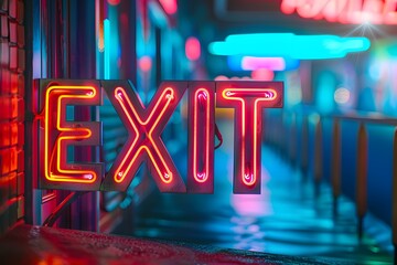 Directive Illumination: Neon Glowing Sign with Text "EXIT" on a Dark Background