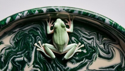 Emerald Elegance: A Marble Tree Frog's Silhouette"