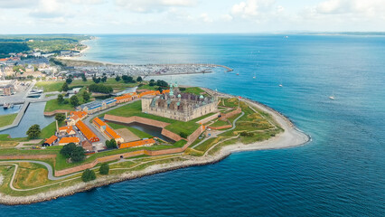 Helsingor, Denmark. A 16th-century castle with a banquet hall and royal chambers. The prototype of Elsinore Castle in the play Hamlet, Aerial View