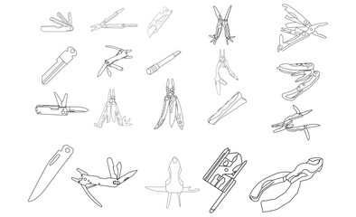  leatherman outline  Multitool or multi-tool knife isolated outline vector on white background.  This cutting tool. Multi-function Tools & Knives SOG Specialty Knives & Tools,  Multi-function Too Set 