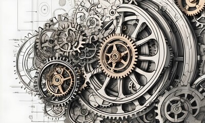 wallpaper representing high precision gears and cogs, in the steampunk style