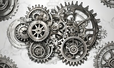 wallpaper representing high precision gears and cogs, in the steampunk style