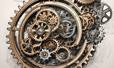 Fototapeta na wymiar wallpaper representing high precision gears and cogs, in the steampunk style