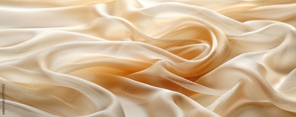 Poster abstract patterns in smooth fabric with gentle folds, showcasing soft beige and cream hues, create s