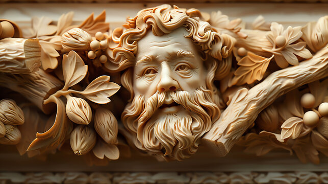 An ultrarealistic 3D model of wood whittling details, showcasing the craftsmanship in carving