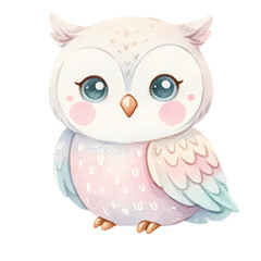 Charming Pink Cartoon Owl Watercolor Art
