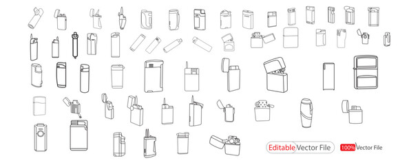 Obraz premium lighter outline icon. Lighter vector icon.Outline vector icon isolated on white background lighter . Simple lighter line icon. Stroke pictogram. Vector illustration isolated on a white background.