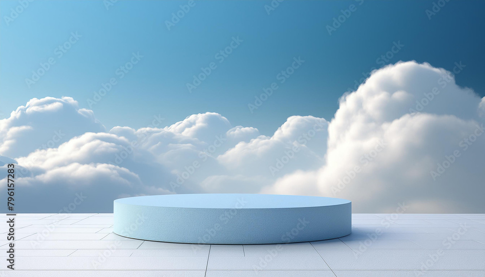 Poster cloud background podium blue 3d product sky white display platform render abstract stage