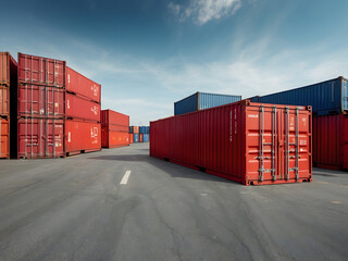 Whole side and empty red container box at cargo freight ship design. mock-up design.
