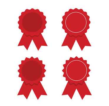 Red badges and ribbons. Vector illustration