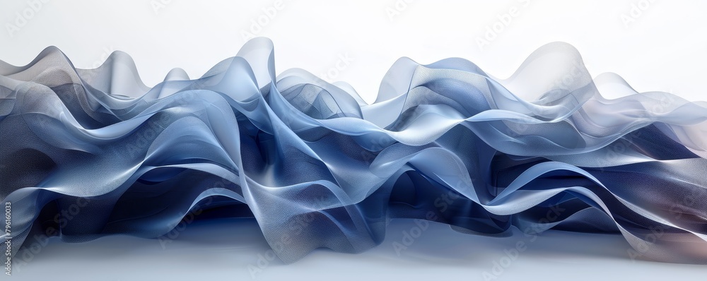 Poster abstract lines, creating a rhythmic pattern, resembling sound waves, soft blues and grays