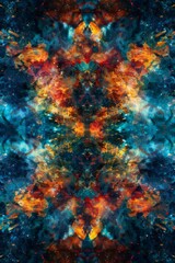 Fototapeta premium A nebula outlined in thick black lines, with flat, saturated colors, resembling a stained glass artwork