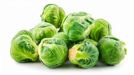 Fresh green brussels sprouts isolated on white background