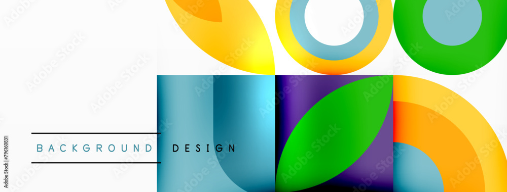 Poster Colorful circles and squares on a white background create a vibrant pattern. The liquid font in electric blue and magenta tints and shades adds an energetic touch to the publication design