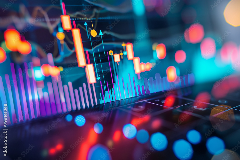 Poster sector-specific economic analysis with graphs showing upward trends, reflecting prosperity and posit