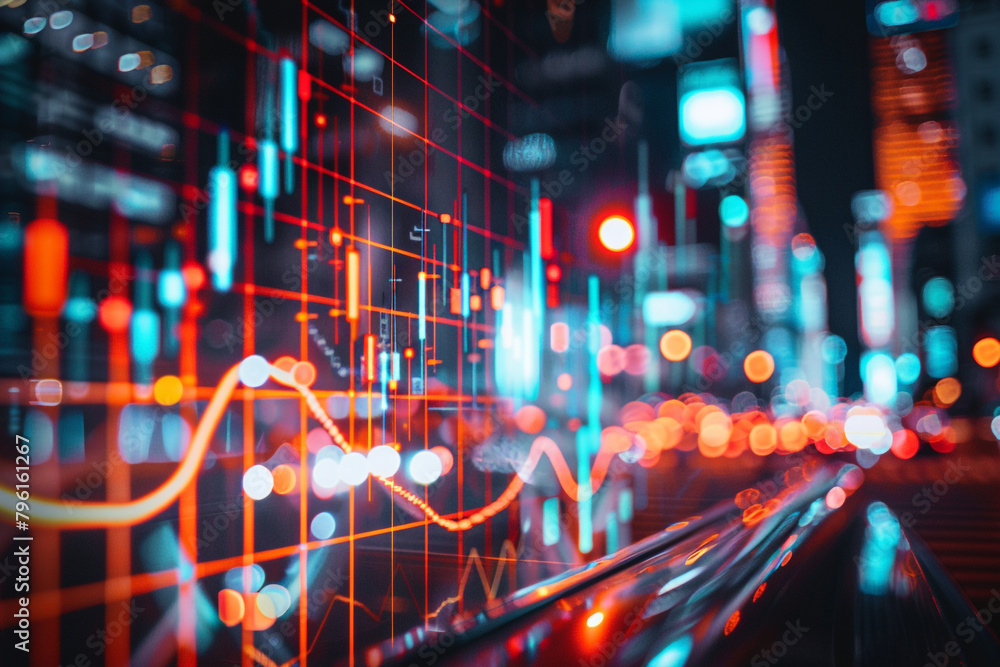Poster sector-specific economic analysis with graphs showing upward trends, reflecting prosperity and posit