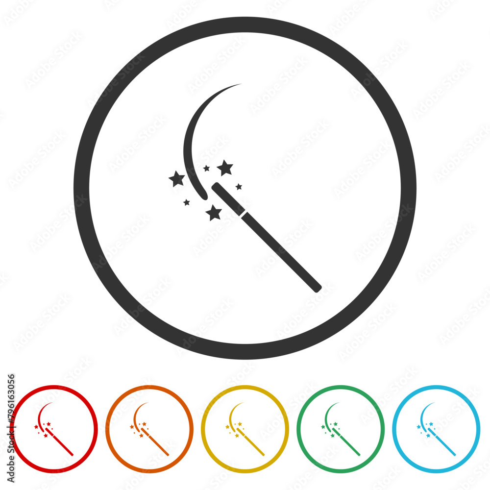 Poster magic wand icon. set icons in color circle buttons