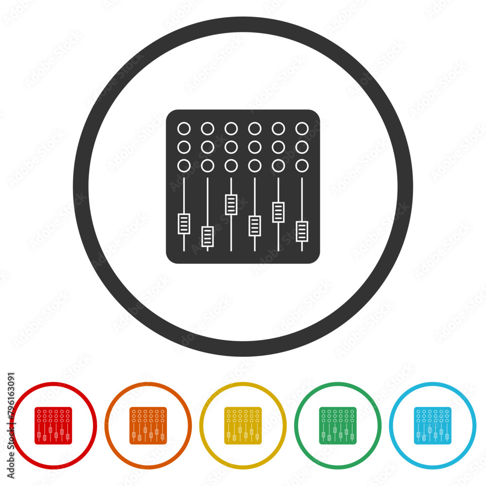 Poster sound mixer icon. set icons in color circle buttons