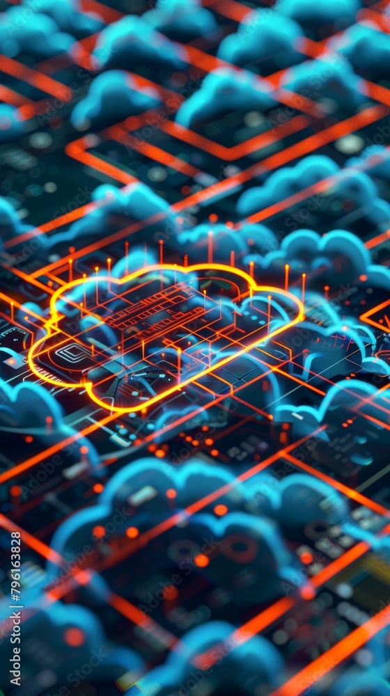Poster a pixelated cloud dissolving into a rain of data, representing the ephemeral nature of cloud storage