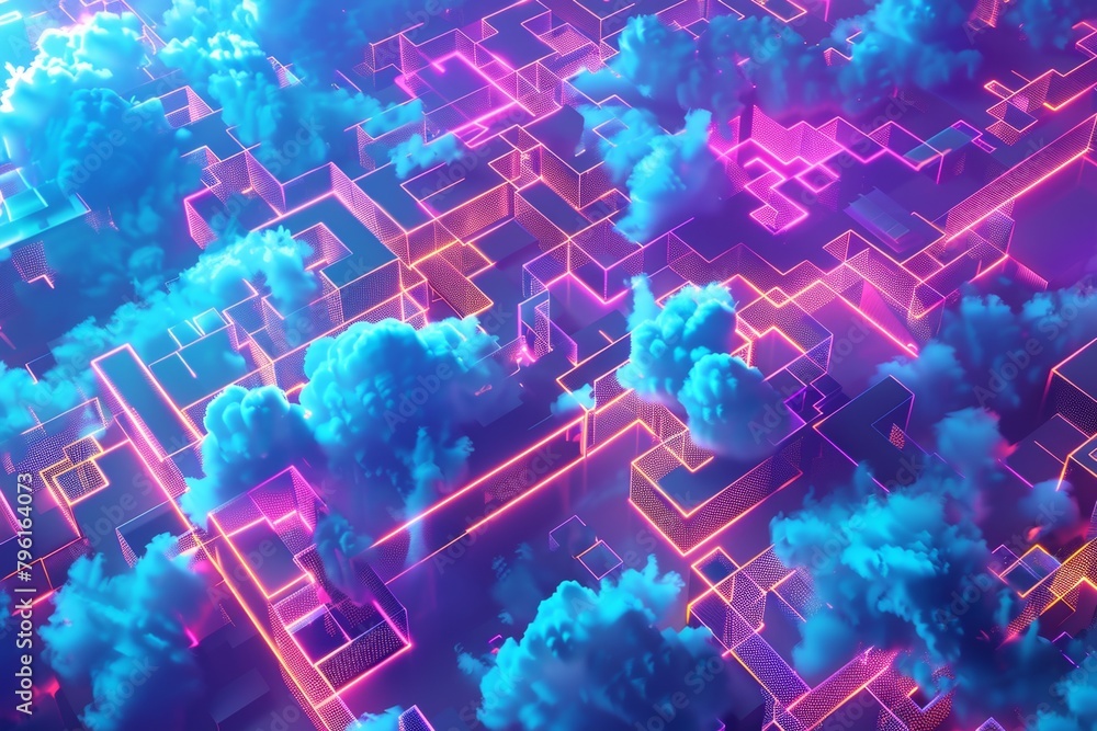 Aufkleber a pixelated cloud dissolving into a rain of data, representing the ephemeral nature of cloud storage