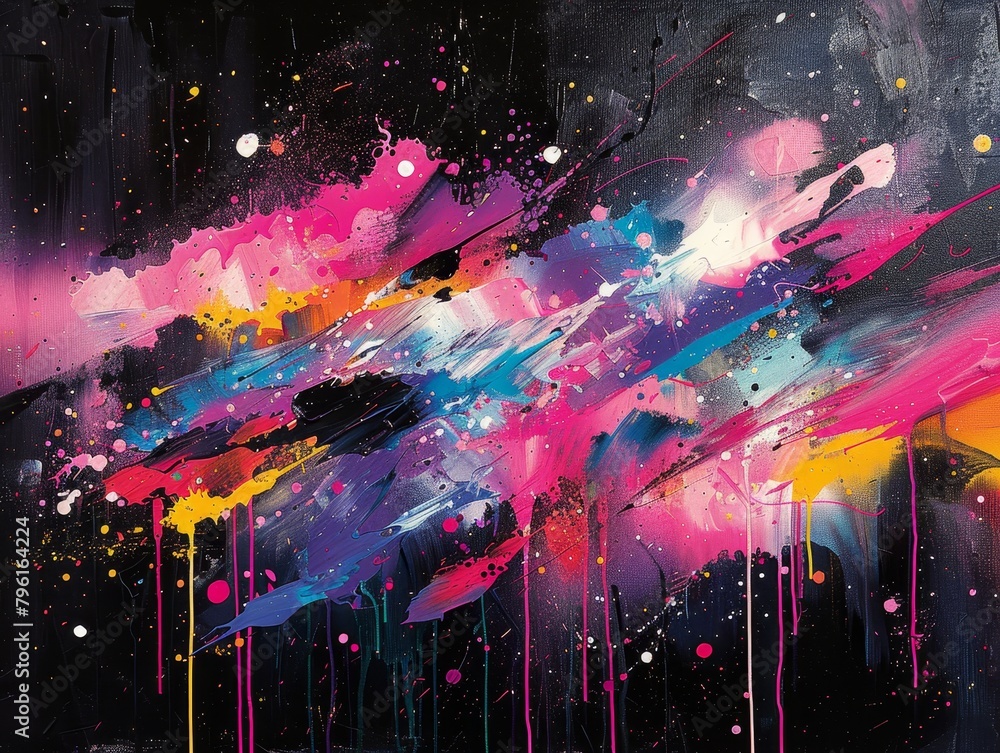 Poster vibrant neon colors create an energetic and spontaneous expression in abstract paintings with chaoti