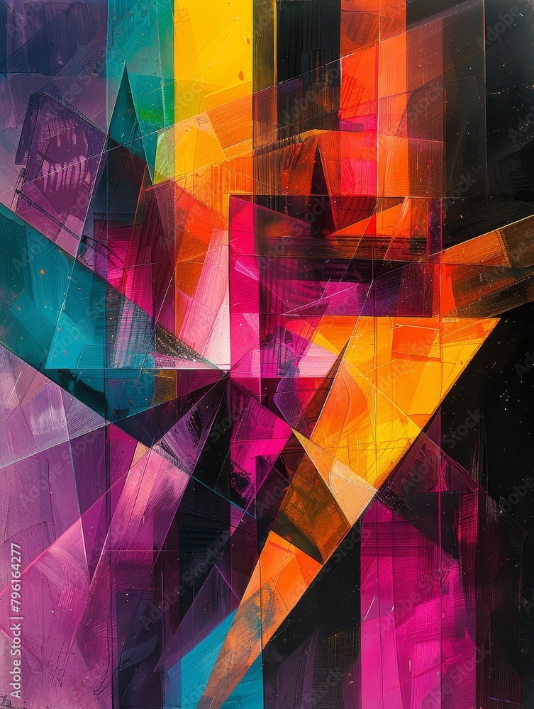 Poster abstract expressionist style showcases large canvas with a chaotic yet harmonious blend of colors