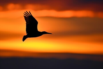 Fototapeta na wymiar seagull on sunset sky