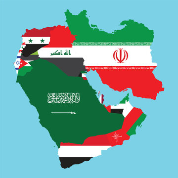 Middle East map with flag vector