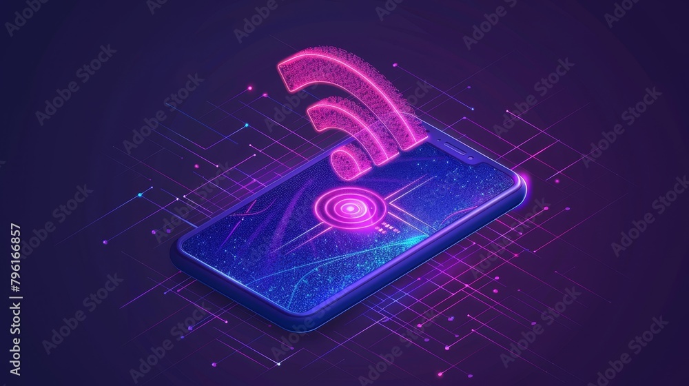 Aufkleber wireless technology: a 3d vector illustration of a smartphone connecting to a wi-fi network