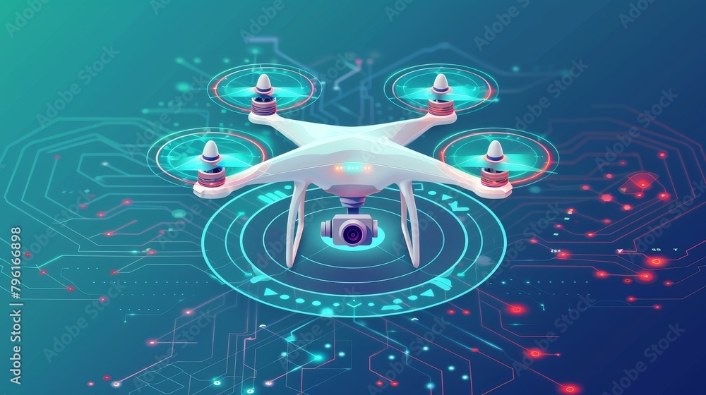 Poster wireless technology: a vector illustration of a drone using wireless communication