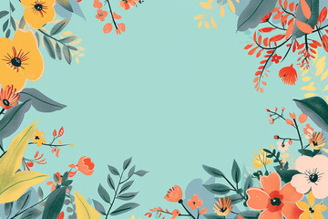 Fototapeta na wymiar Simple floral vectors on a solid color background central white space for messages