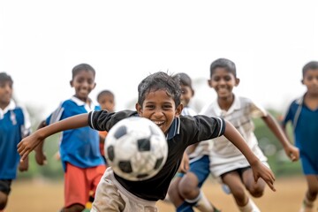 indian children playing soccer together at summer camp