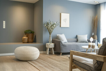Chic modern interiors composition with minimalist decor. Home interior design concept image.