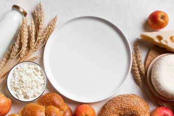 Shavuot background with empty plate