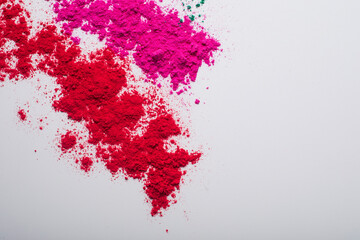 Colorful holi powder isolated on white background. Holi is the Indian festival of colors.