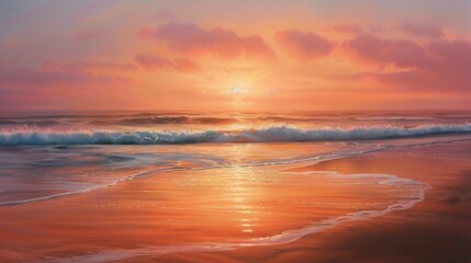 Obraz premium A majestic sunrise over a tranquil seascape, painting the sky in hues of orange and pink