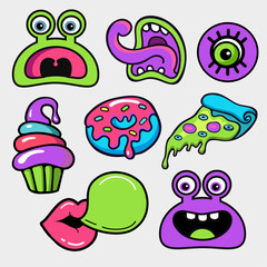 comic style color patches, stickers and pins