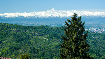 Views of the city of Turin surrounded by snow-capped mountains